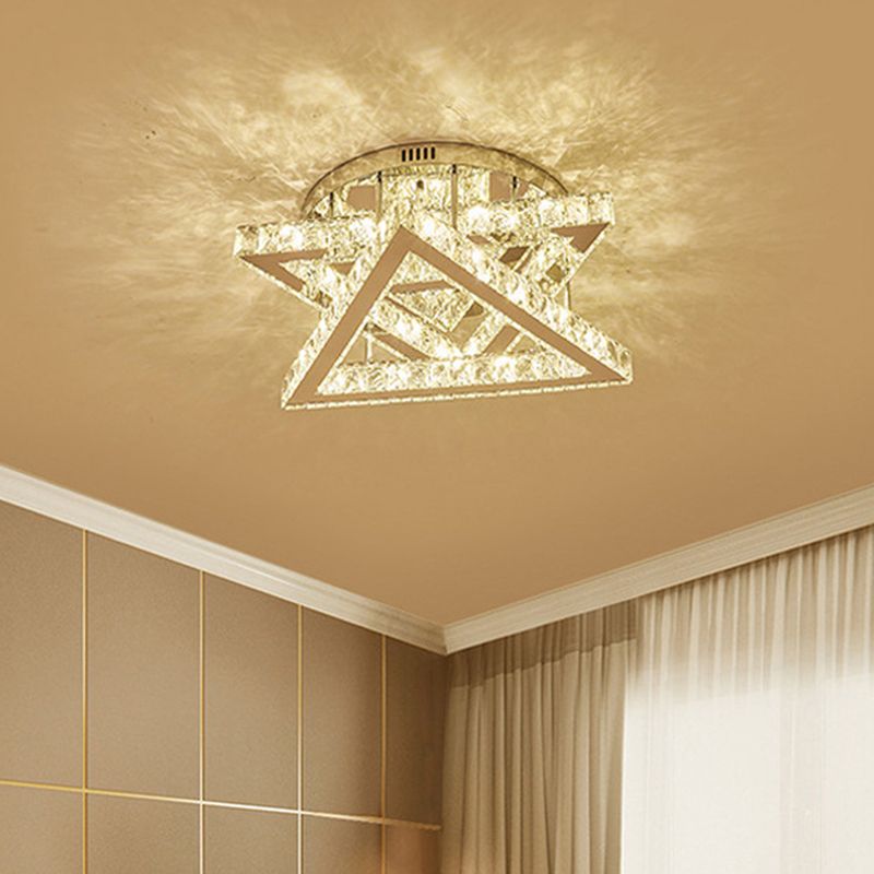 Clear Crystal Triangle Ceiling Fixture Modernity LED Flush Mount Lamp with Tiered Design for Bedroom