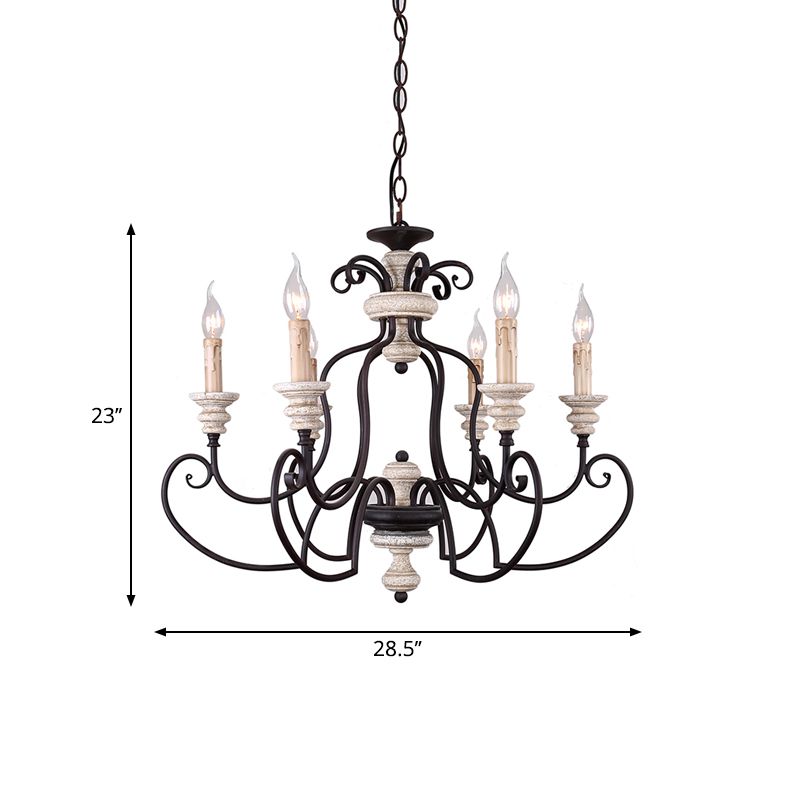 Rust 6 Heads Ceiling Chandelier Country Metal Scrolled Arm Suspension Lamp with Candle Design