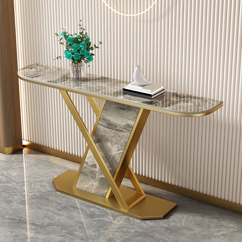 Glam Style Half Moon Console Table with Pedestal Base for Hall Accent Table