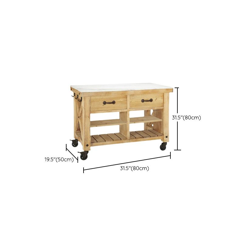 Modern Kitchen Island Table Dining Room Wooden Base Prep Table with Casters