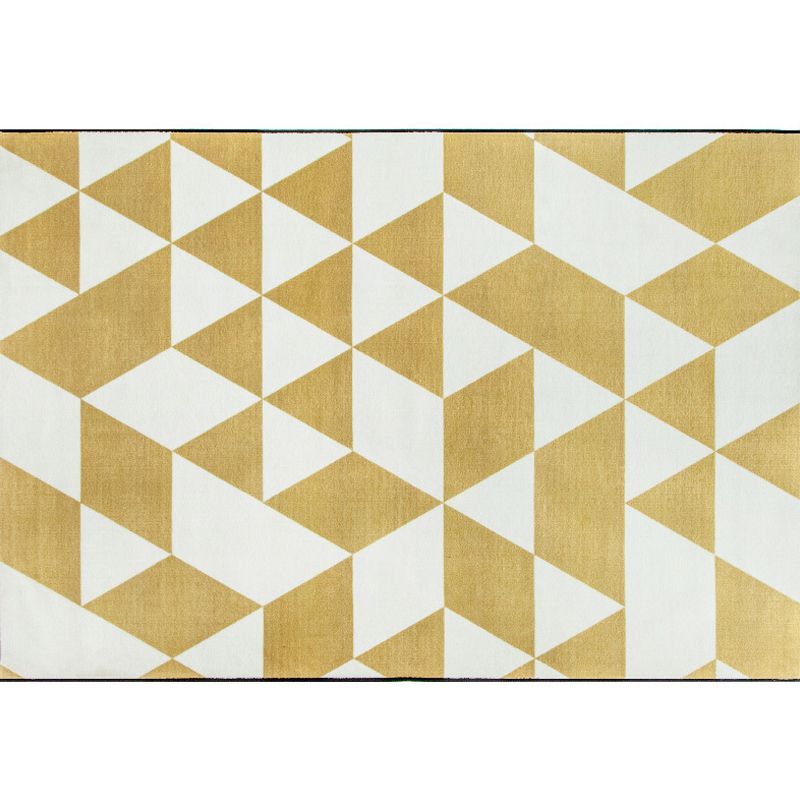 Gold and Blue Bedroom Rug Contemporary Geometric Pattern Rug Polyester Washable Anti-Slip Backing Pet Friendly Carpet