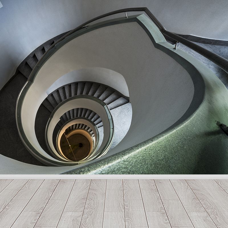 Spiral Stair Wall Paper Mural Modernism Non-Woven Material Wall Covering in Grey