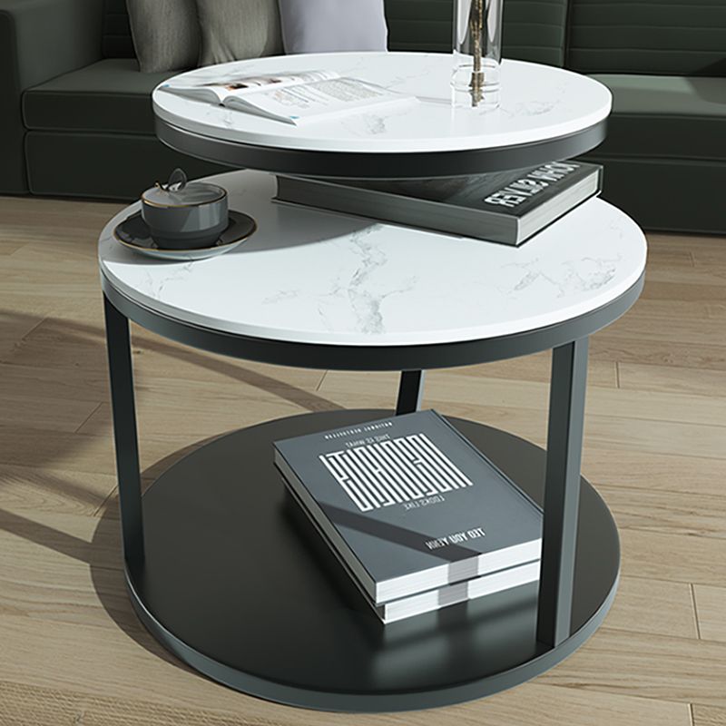 Contemporary Coffee Table Round Stone Top Extendable Coffee Cocktail Table
