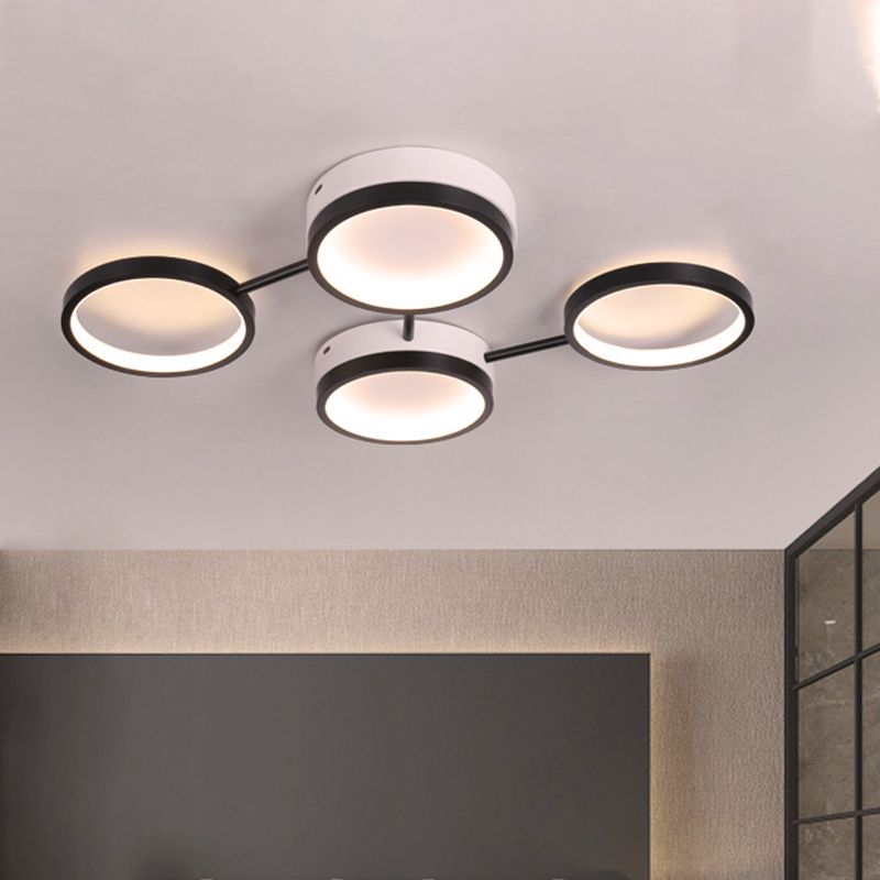 Black Molecular LED Flush Light Nordic Acrylic 4/5 Light Living Room Ceiling Lamp in Warm/White Light