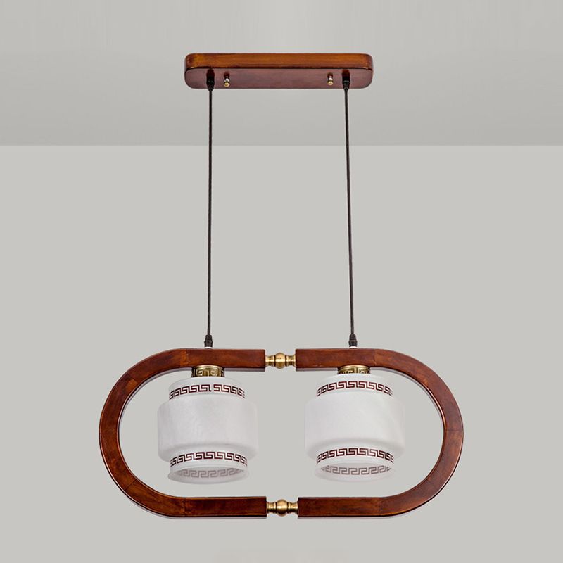 Modern Style Cylindrical Shape Island Lights White Glass Pendant Lights in Brown
