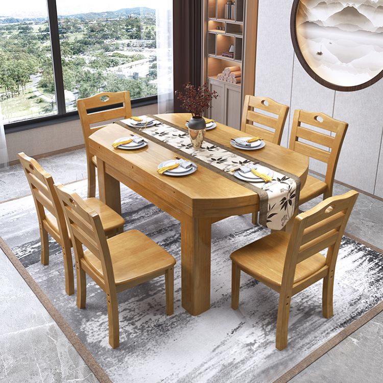 Contemporary Solid Wood Extendable Table Round Standard Dining Table for Kitchen