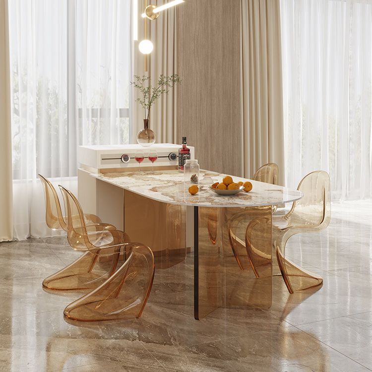Modern Dining Table Sintered Stone Table with Acrylic Legs for Home Use