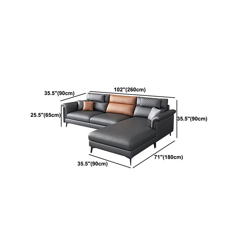 35.43" Tall Modern Sectional Dark Gray Sectional with Pillowed Back Cushions