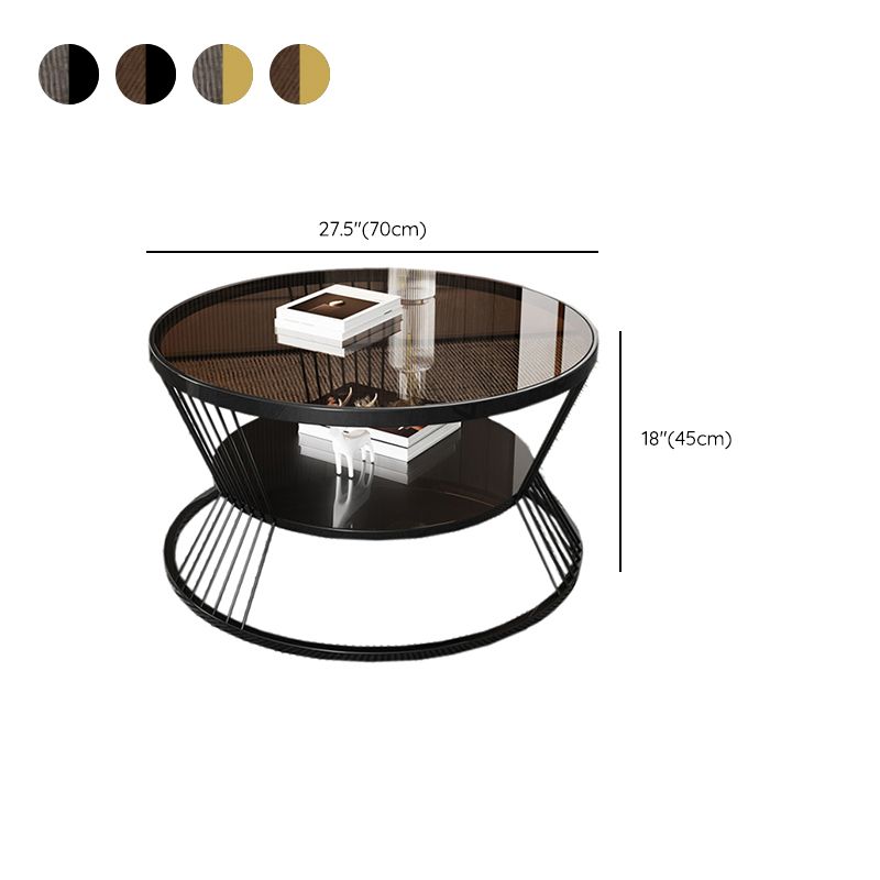 Round Coffee Cocktail Table Glass Top Frame Coffee or End Table with Storage Shelf