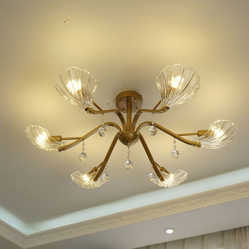Cáscara de oro semi flanphush monte Crystal de 6/8 luces de techo de 6/8 luces de montaje de techo