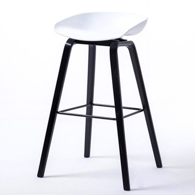 Contemporary Living Room Wood Legs Low Back Bar Stool with Footrest