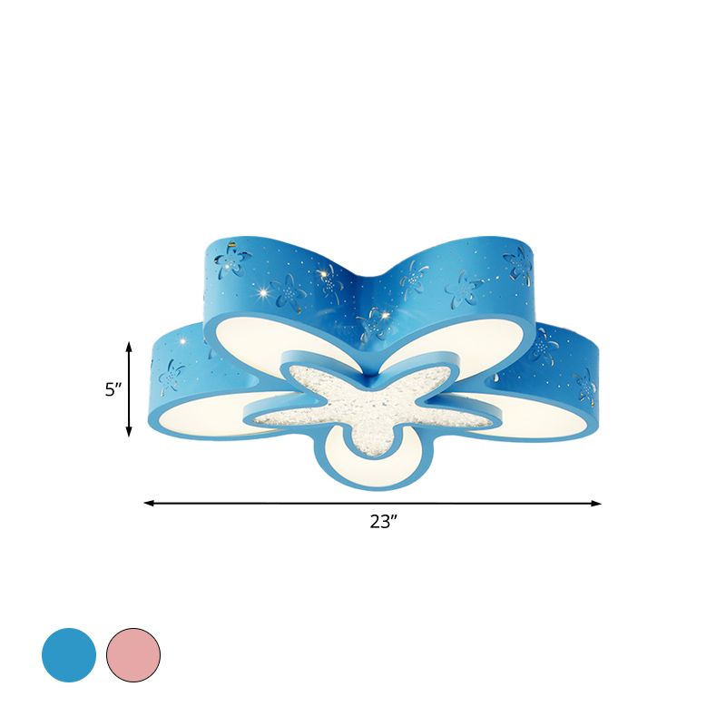 Flower Shape Child Bedroom Flushmount Metal LED Cartoon Flush Ceiling Light Fixture in Pink/Blue