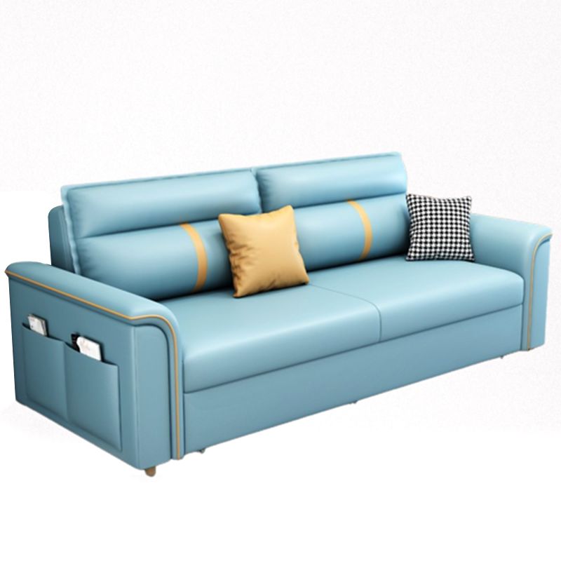 Blue Faux leather Sofa Bed Square Arm Sleeper Sofa, 31.49" Wide