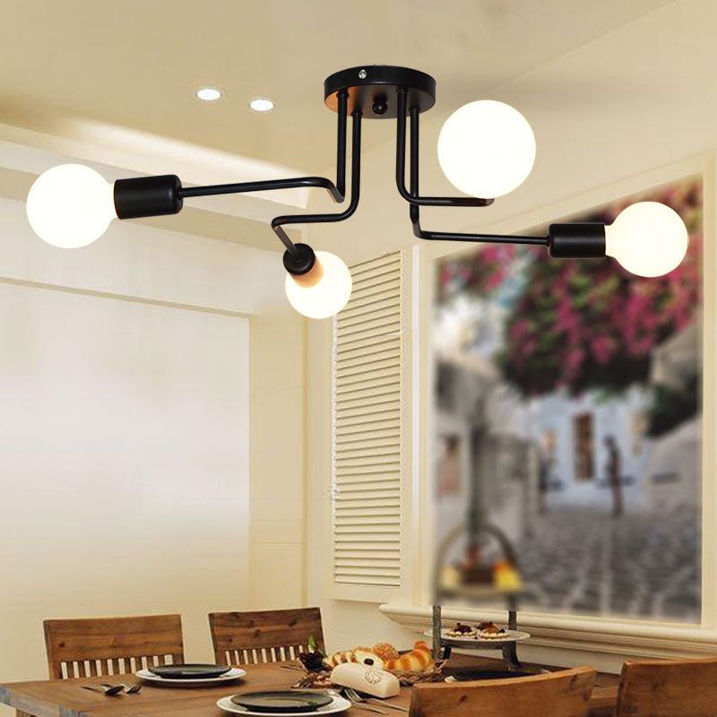 Antique Angled Tangle Semi Flush Ceiling Lights Metal Semi Flush Light Fixtures for Dining Room and Kitchen