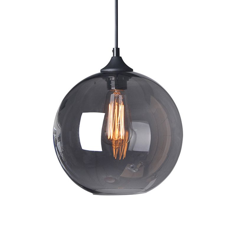 8 "/10"/12 "W Globe Bistro Pendulum Light Industrial Smoke Grigio vetro a sospensione nera a 1 luce Luce a sospensione