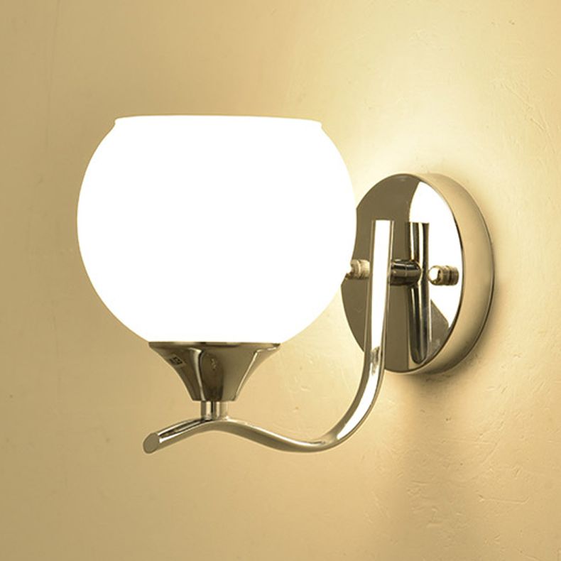 White Glass Dome Wall Lighting Fixture Modern Style Wall Light for Hallway