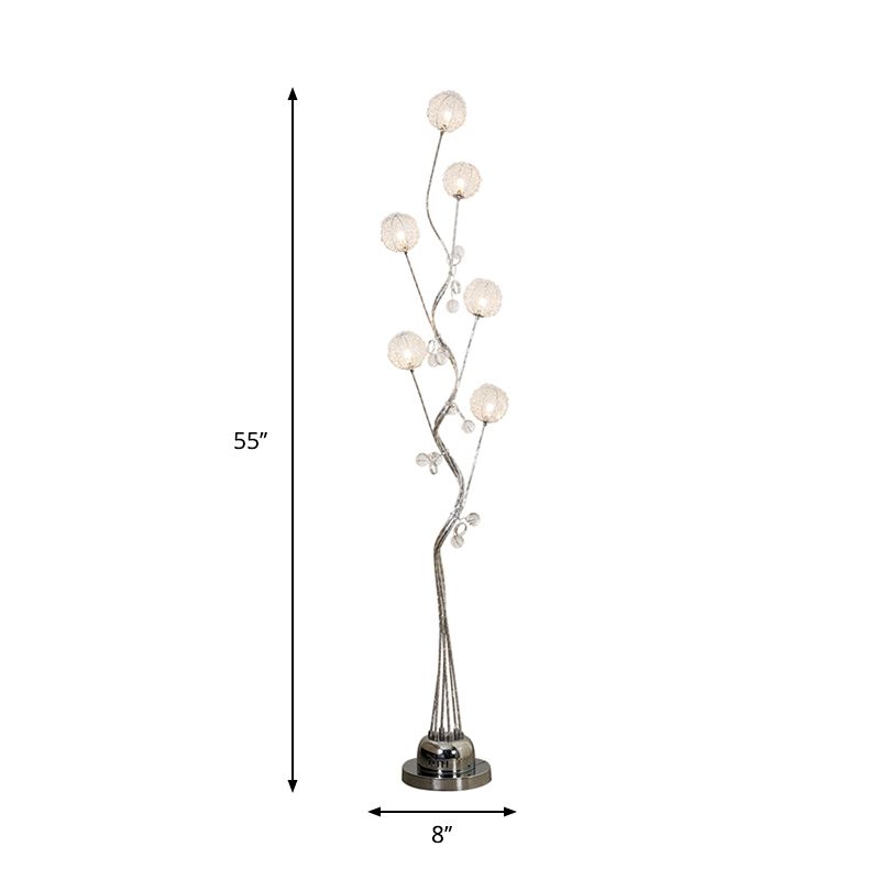 Ramificazione in alluminio arte leggera decorazione arte soggiorno a led lampada in piedi con design in sfera in argento