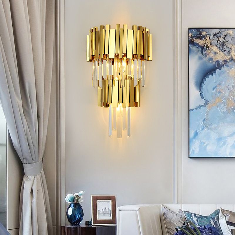 Postmodern Style Crystal Wall Light Gold Layered Wall Sconce for Living Room