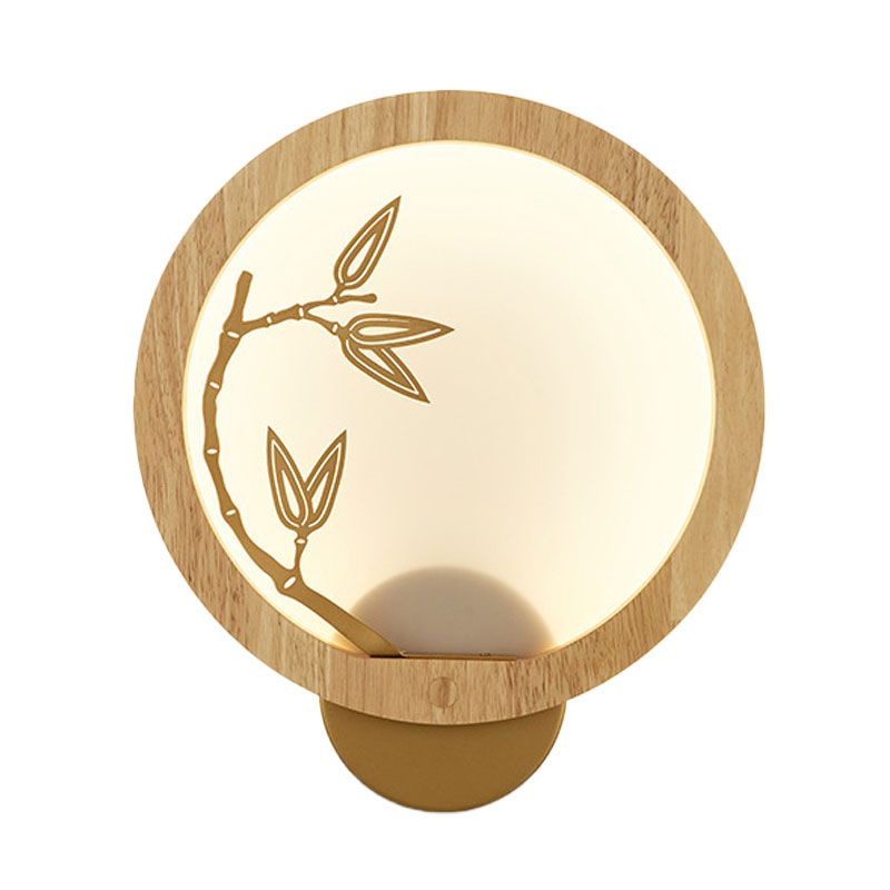 Zwart/beige bamboe blad muurschildering lamp Chinese stijl houten led wandmontage verlichtingsbeveiliging voor slaapkamer