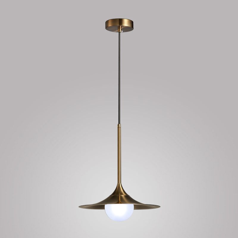 Postmodern Metal Pendant Light 1-Light Small Bedside Suspension Light Fixture in Brass