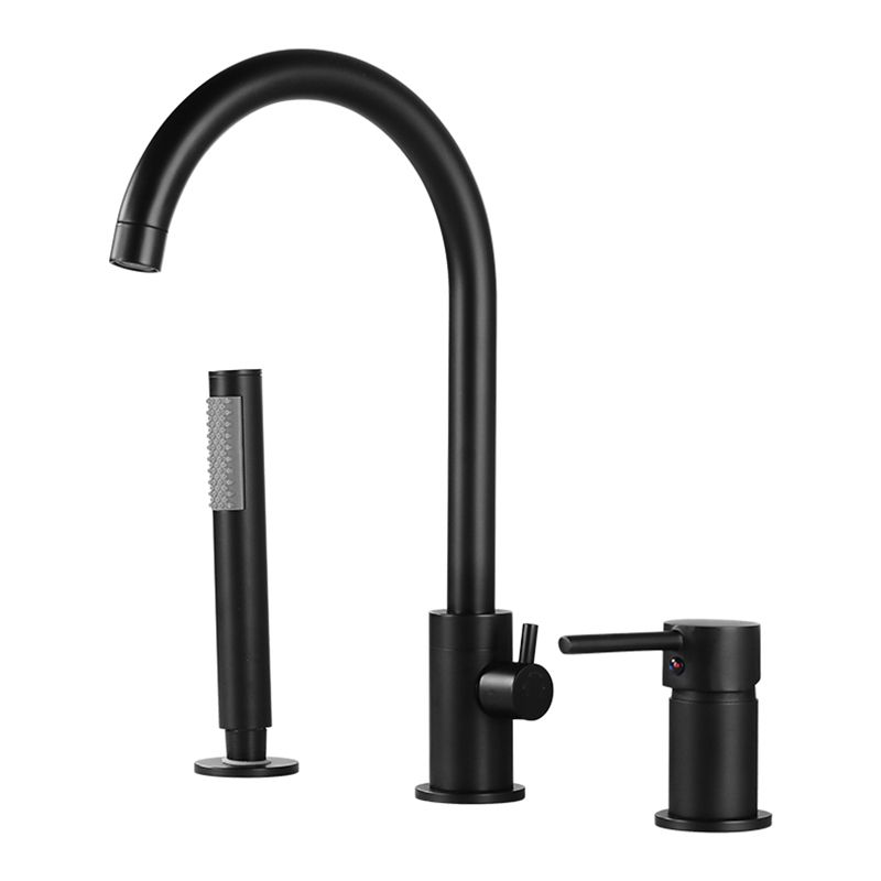 Modern Deck Mounted Metal Tub Filler Gooseneck Faucet in Black/Gold/Silver