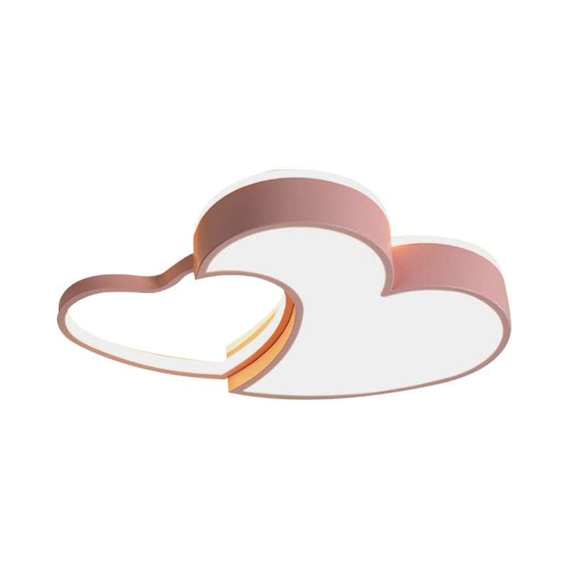 Double-Heart Kids Room Flush Light Acrylic Macaron Surface Mounted LED Ceiling Lamp in Pink/Blue/Gold, 21.5"/25.5" Wide