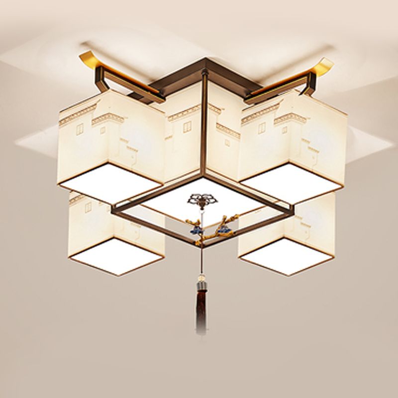 Lampada da incasso in tessuto multitesta in stile cinese per soggiorno, sala da pranzo