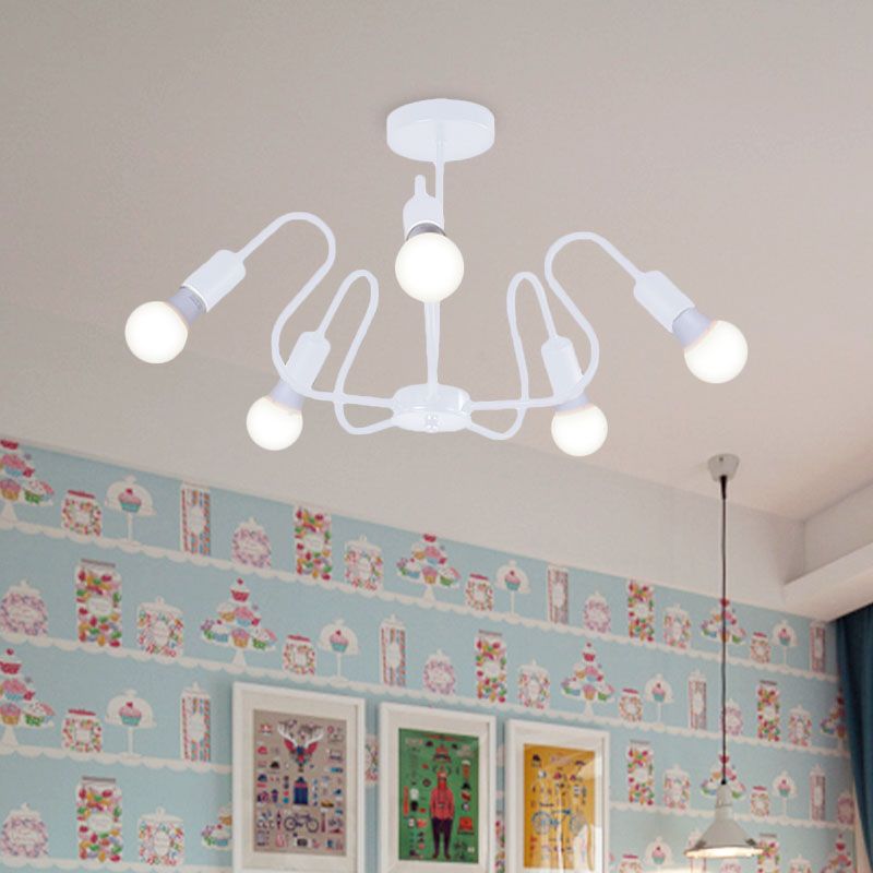 Bombilla expuesta de metal, iluminación de montaje semiempotrado, luz de techo Industrial Retro de 3/5/6 cabezales para comedor en negro/blanco