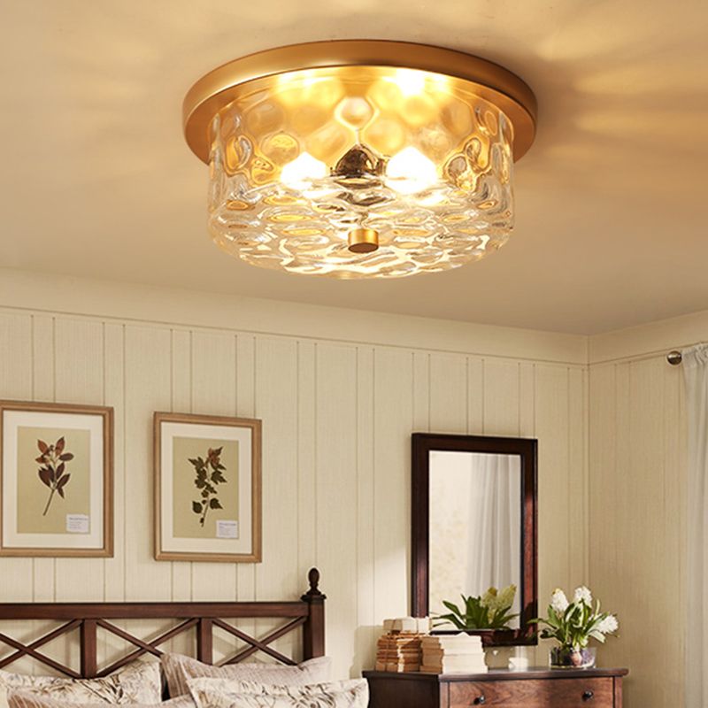Traditional Colonial Style Ceiling Light with Glass Shade 1 Light Polyhedron Flush-mount Light for Bedroom