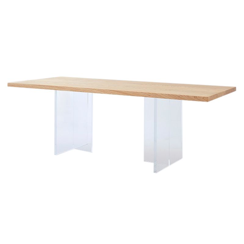 Rectangle Solid Wood Brown Tone Dining Table Simplicity Double Pedestal Table for Dining Room