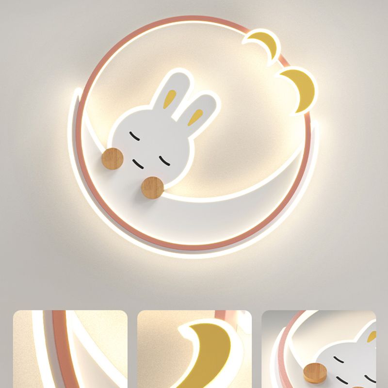 Plafonnier LED à 1 lumière en forme de lapin en métal pour chambre d'enfant