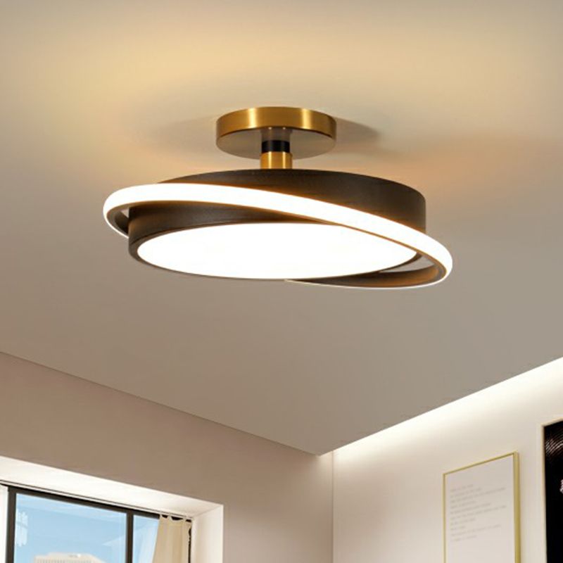 Round Semi Flush Ceiling Light Fixture Nordic Acrylic Bedroom LED Flush Mount Light