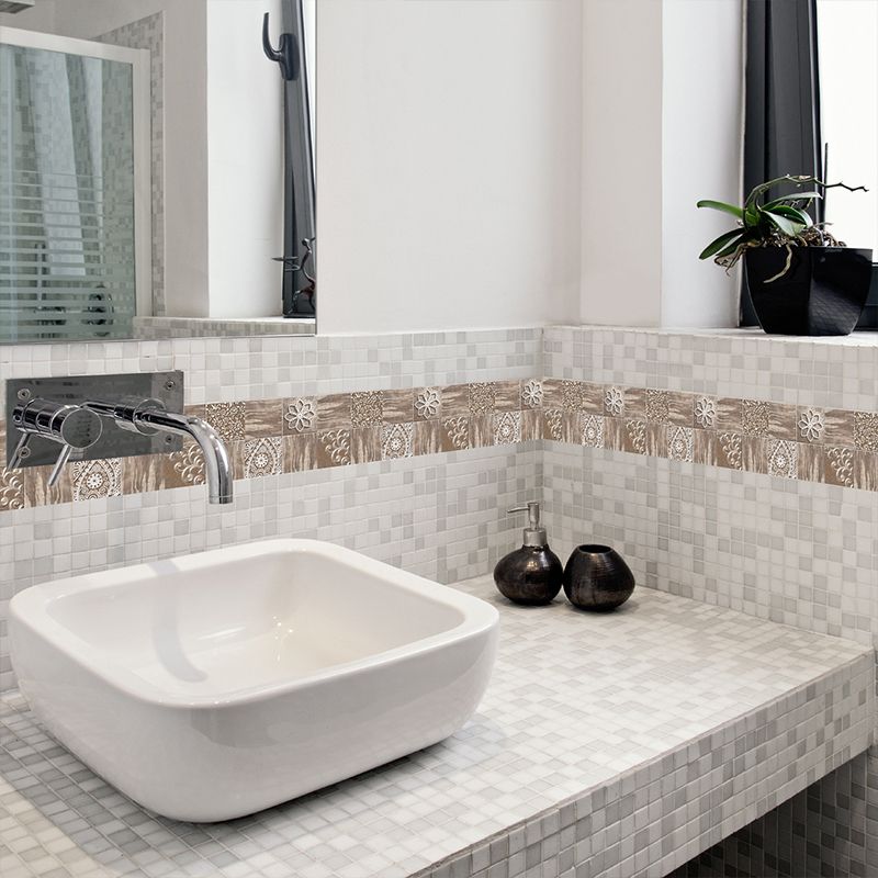 Antiqued Floral Tile Wallpaper Panels 36 Pieces Brown Kitchen Peel off Wall Covering, 3.9-sq ft