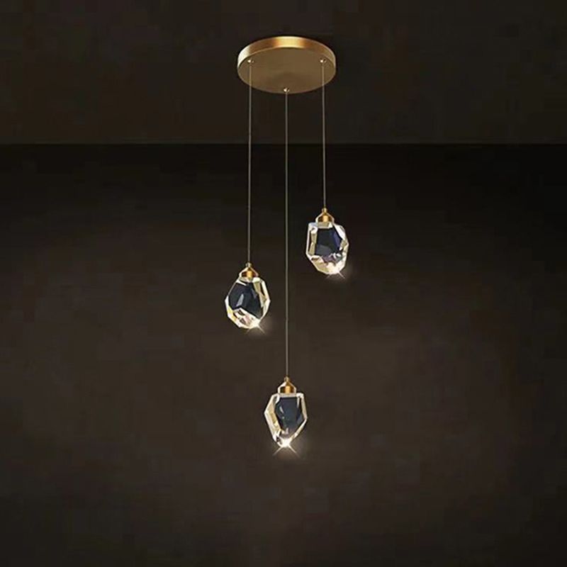 Lámpara de múltiples colgantes geométricos luces colgantes de cristal de estilo de lujo modernos en acabado dorado para sala de estar
