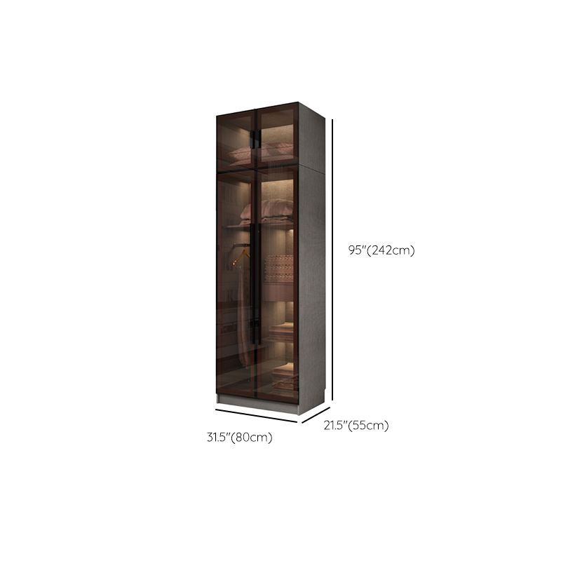 Modern Glass Hinged Doors Wardrobe Armoire Wood Frame Wardrobe with Shelves without Light