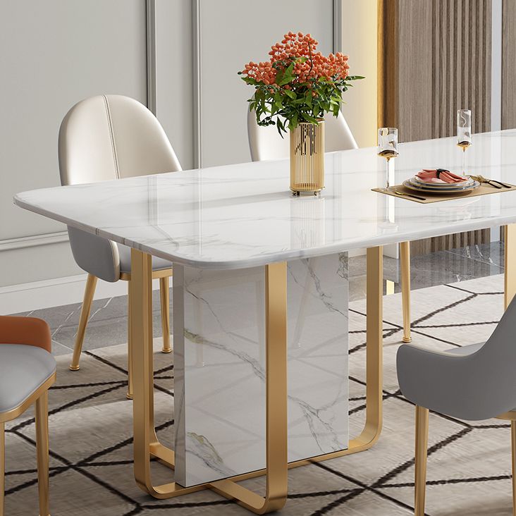 Luxus gesinterte Stein Tisch Rechteck weißer Tisch mit Metallpodest