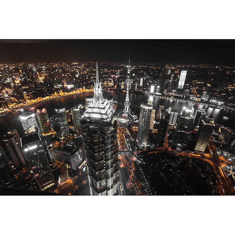 Shanghai Cityscape muurschildering behang donkere kleur vochtbestendig muur decor voor kamer