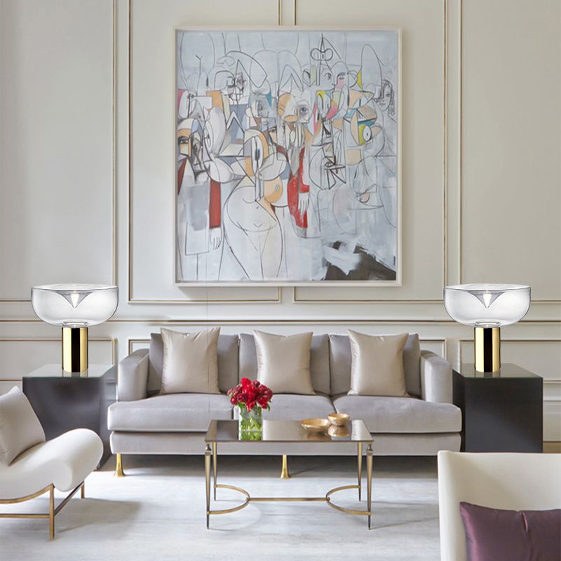 Bowl Glass Night Light Minimalism 1-Bulb Table Lamp with Open Top Design for Bedroom