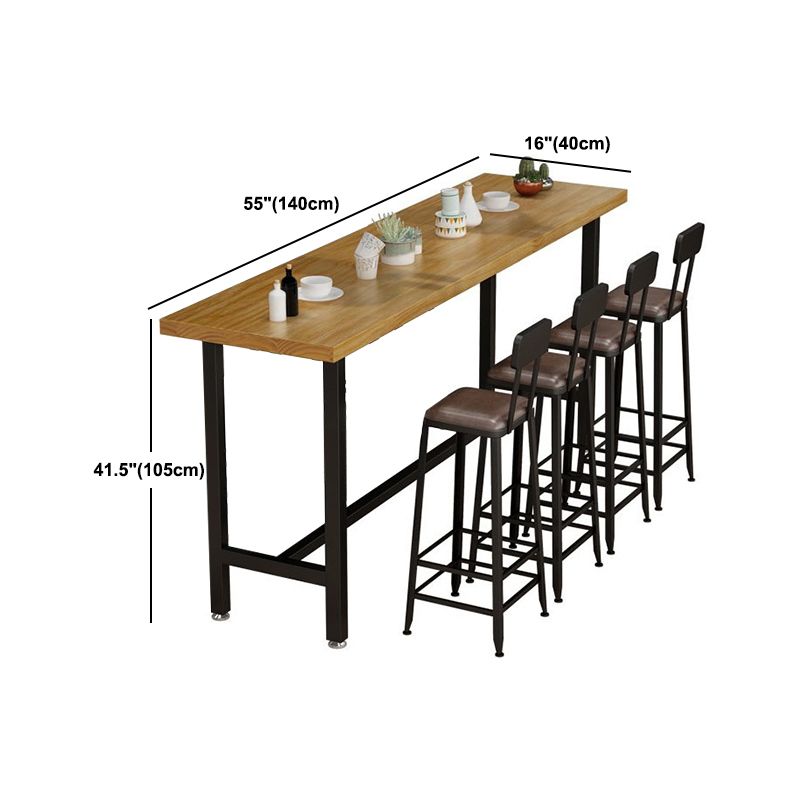 Rectangle Pine Wood Top Bar Table Industrial Bar Table with Trestle Base in Black
