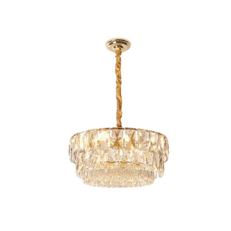 10-Light Drum Chandelier Lighting Simple Gold Cut K9 Crystal Ceiling Suspension Lamp over Table