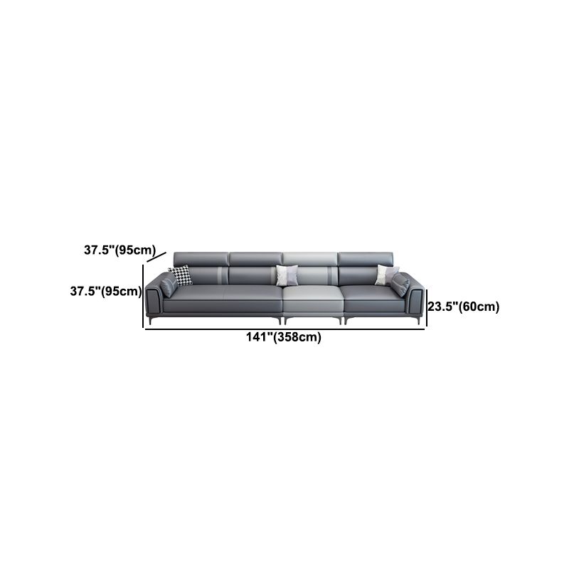 Contemporary Sofa & Chaise in Grey Square Arm Sectional with Bolster Pillows