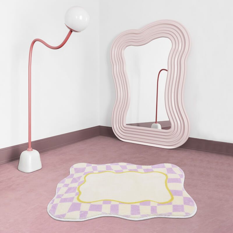 Purple Modern Rug Polyester Check Print Rug Washable Rug for Living Room