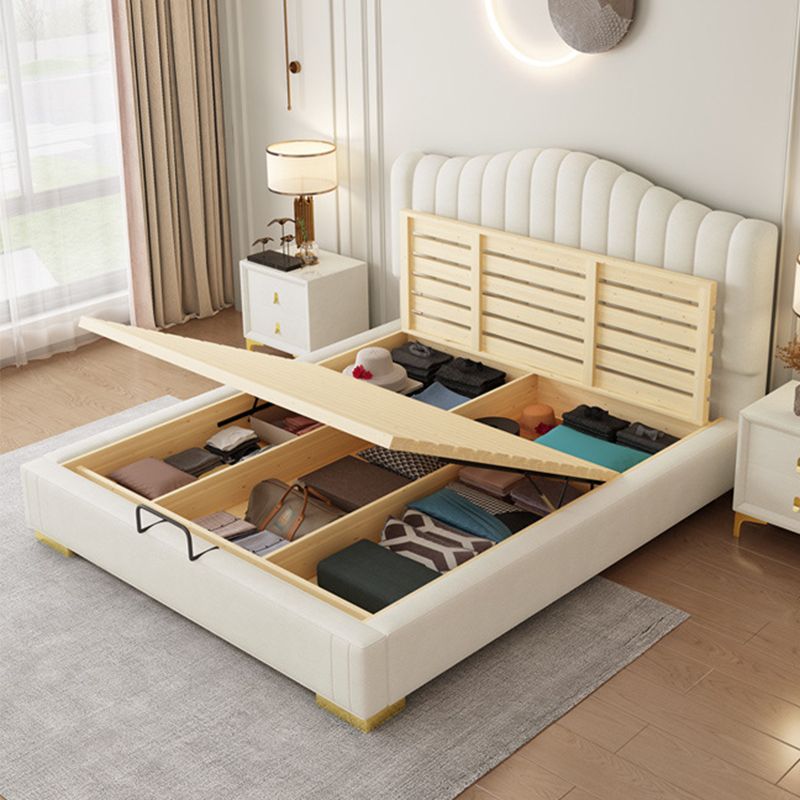 Soild Wood Bed with Camelback Panel Headboard and Metal Legs