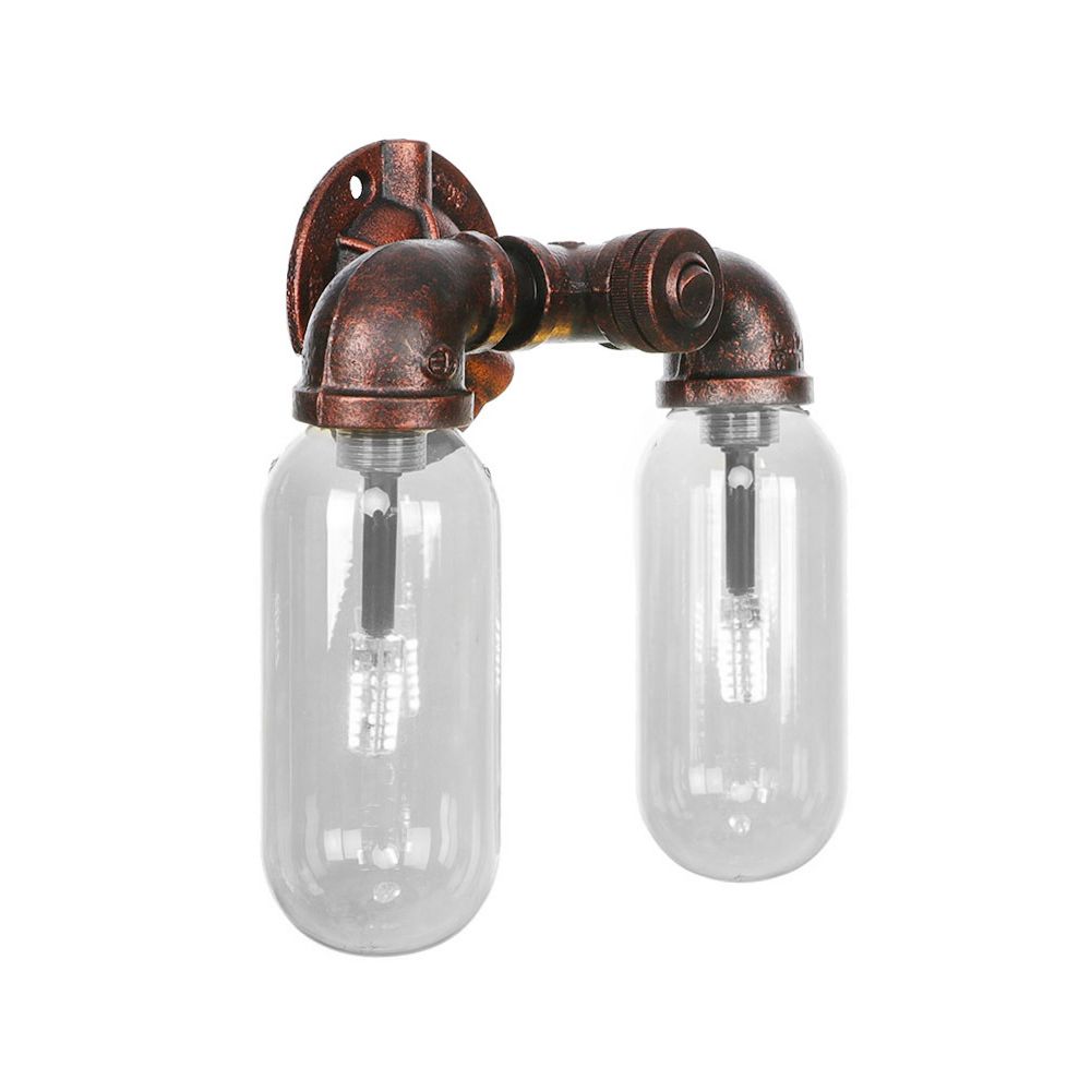 Weathered Copper 2-Light Sconce Light Industrial Clear Glass Oval Wall Lighting Fixture with Pipe Design