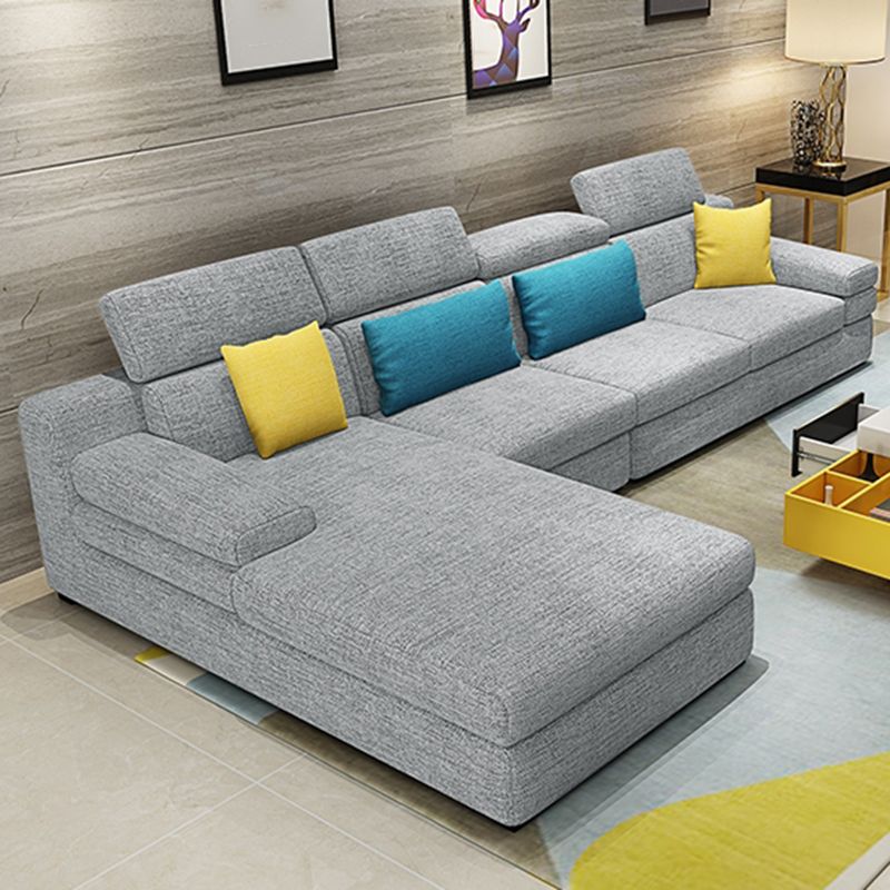 37.40" Tall Modern Linen Sectional Pillow Top Arm Sectional with Adjustable Headrest