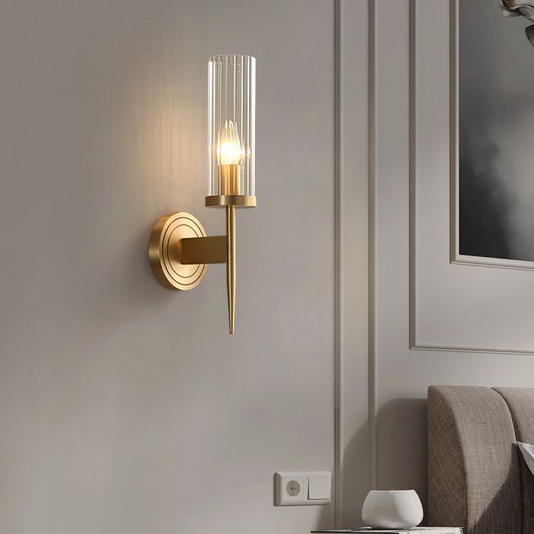 Gold Cylindrical Wall Lamp in Modern Luxury Style Copper Wall Light with Pure Glass Shade