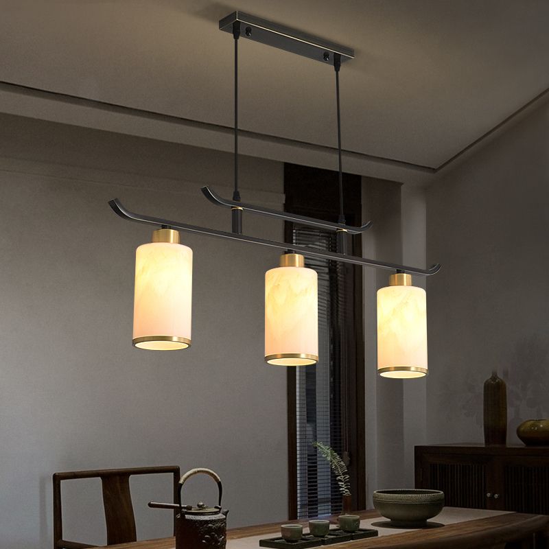 Modern Cylinder Island Lighting Fixtures Glass 3 Light Pendant Lighting in Black