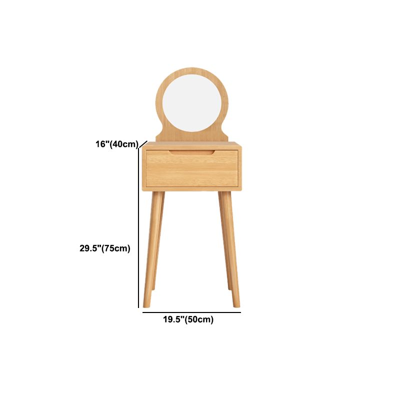Scandinavian Solid Wood Dresser 1-Drawer Vanity Table with Stool and Mirror