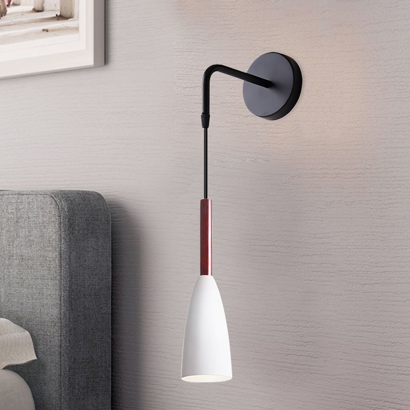 Bullet Shape Wall Mount Hanging Light Modern Iron 1 Bulb Sconce Lamp Fixture in Black/White/Grey for Bedside