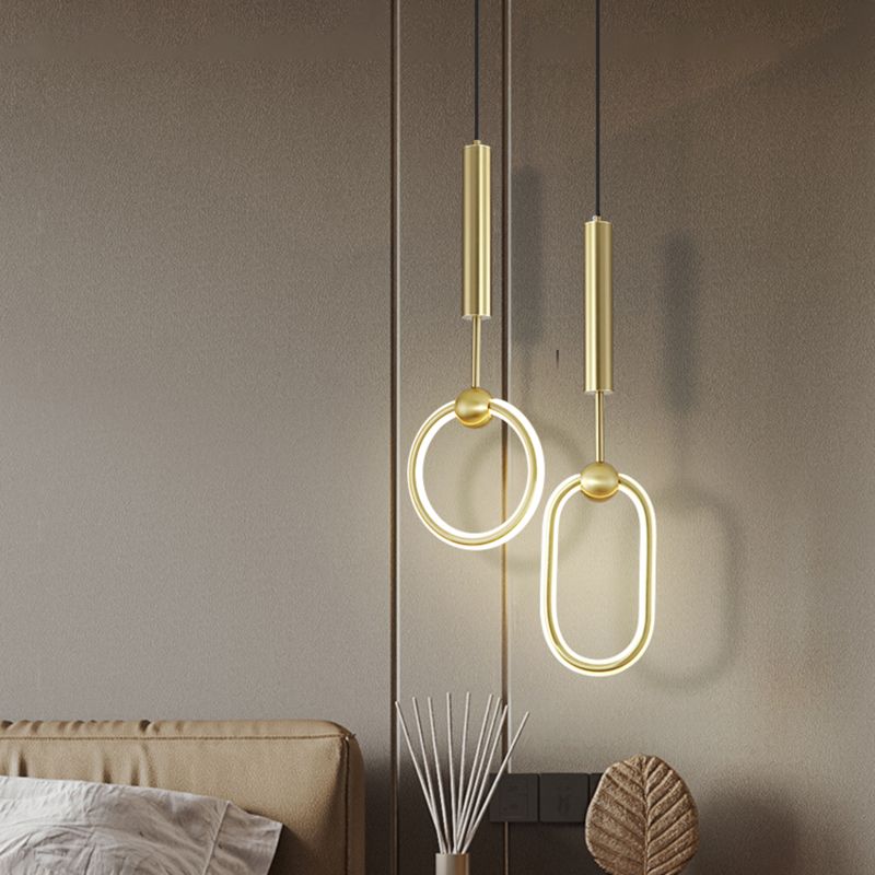 Ring and Oval Shape LED Pendant Light Modern Style Simple Metal Ceiling Pendant Light